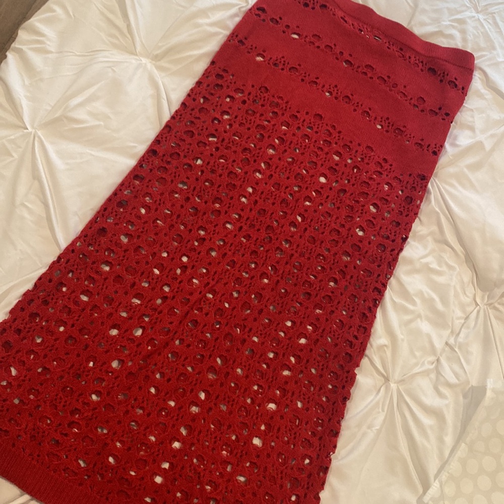 I.AM.GIA  Red Crochet Maxi Skirt Beach cover up L - Picture 3 of 3